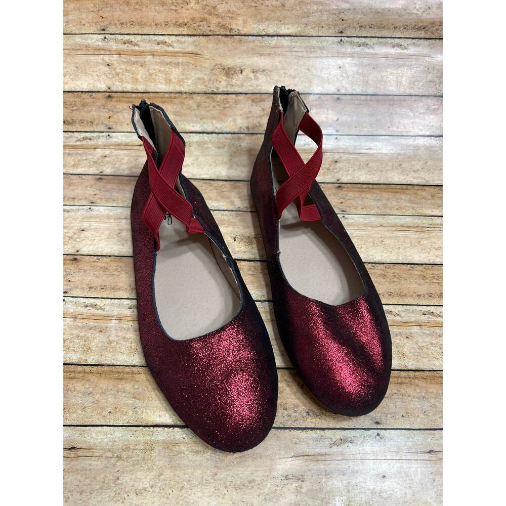 Monkey Feet Red Shimmer Ballet Flats w Zip Up Back Size 40 (fits like US 9)